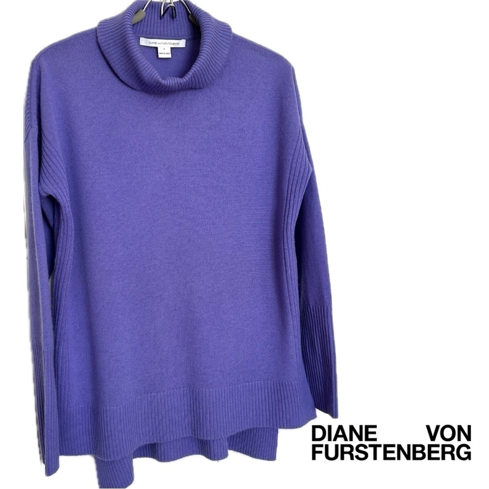 Diane Von Furstenberg High Neck Wool/Cashmere Lavender Tunic Sweater Size XS - Picture 1 of 14